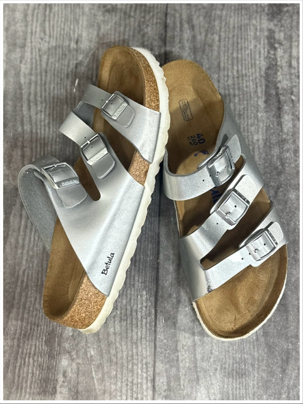 Birkenstock Betula Silver Triple-Buckle Sandals | Size 40/L9 M7 | Item #SS420